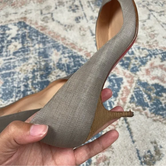 Christian Louboutin Pumps Gray Canvas Pointed Toe Classic Size Women’s Size 40 - Picture 10 of 11